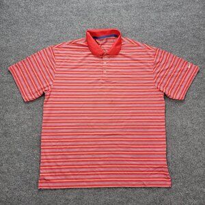 Nike Golf Polo Shirt Mens XL Red Striped‎ Short Sleeve Fit Dry Activewear